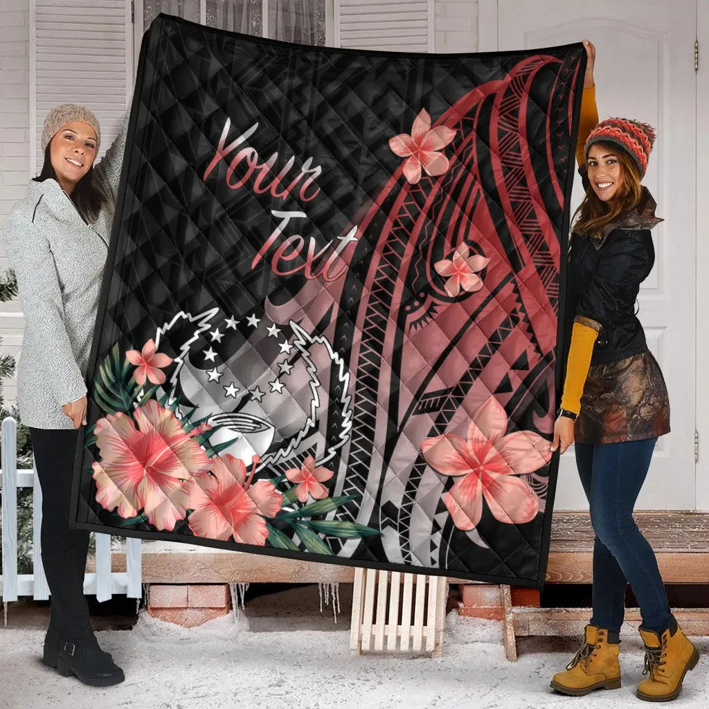 Pohnpei Personalised Custom Premium Quilt - Red Polynesian Hibiscus Pattern Style