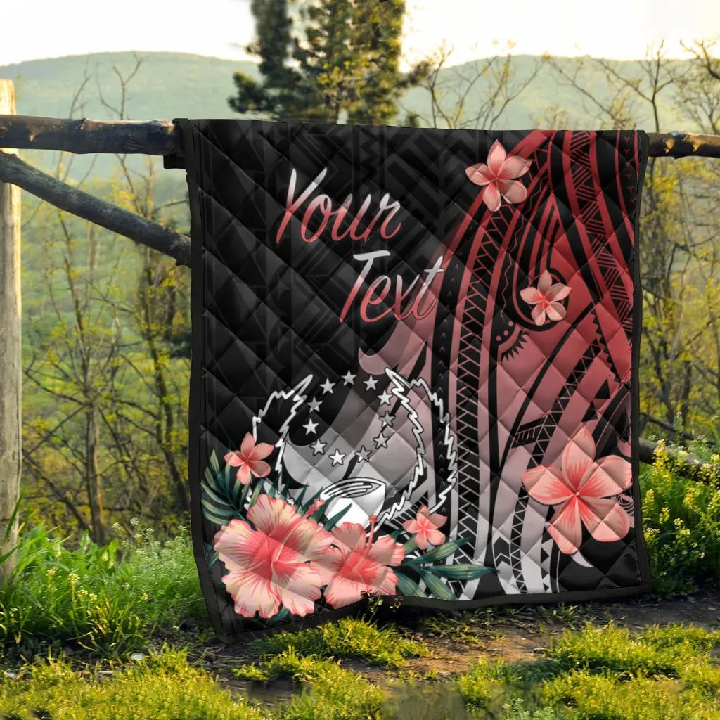 Pohnpei Personalised Custom Premium Quilt - Red Polynesian Hibiscus Pattern Style
