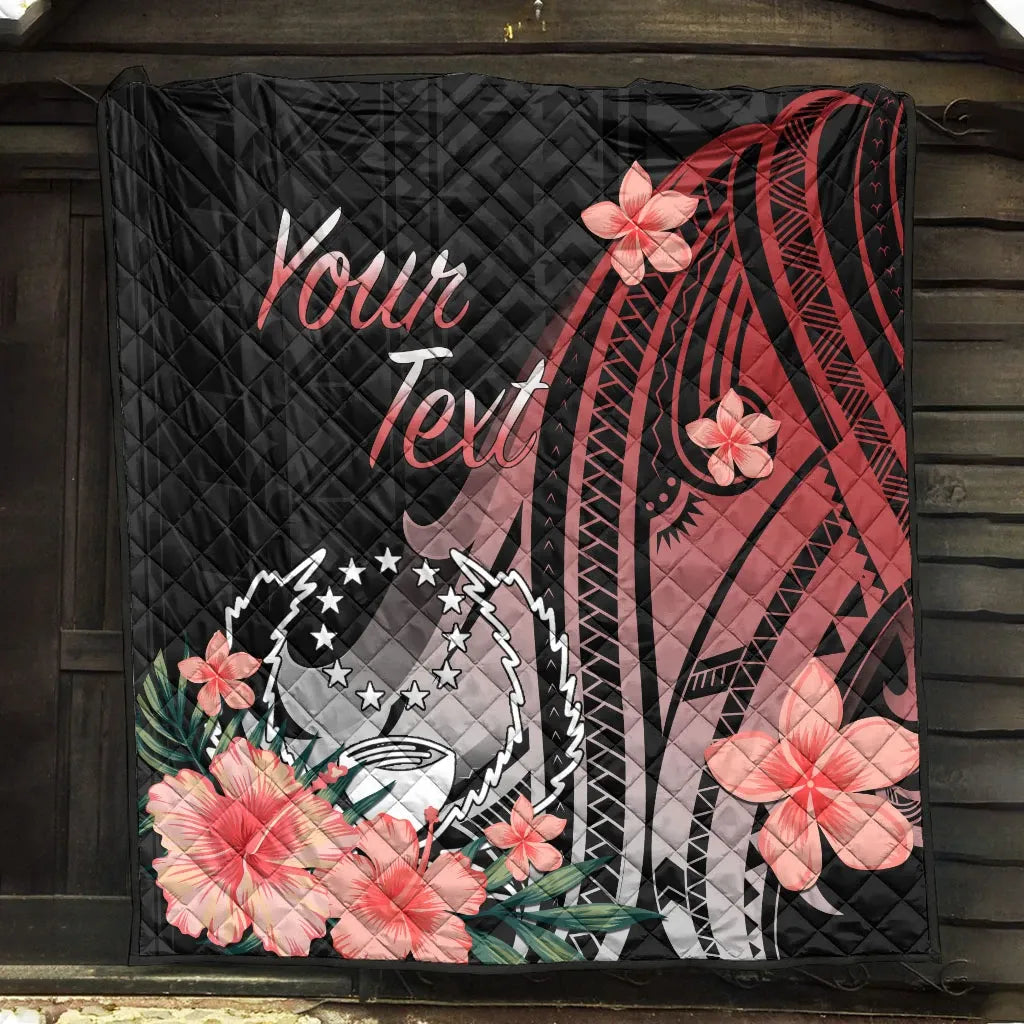 Pohnpei Personalised Custom Premium Quilt - Red Polynesian Hibiscus Pattern Style