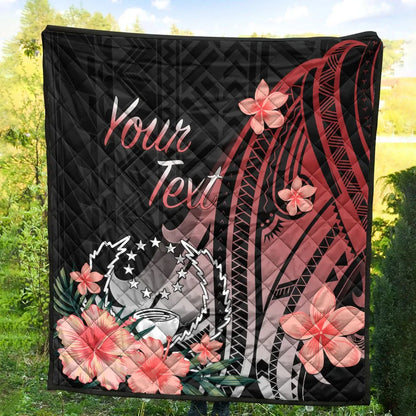 Pohnpei Personalised Custom Premium Quilt - Red Polynesian Hibiscus Pattern Style