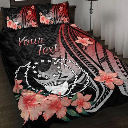 Pohnpei Personalised Custom Quilt Bed Set - Red Polynesian Hibiscus Pattern Style