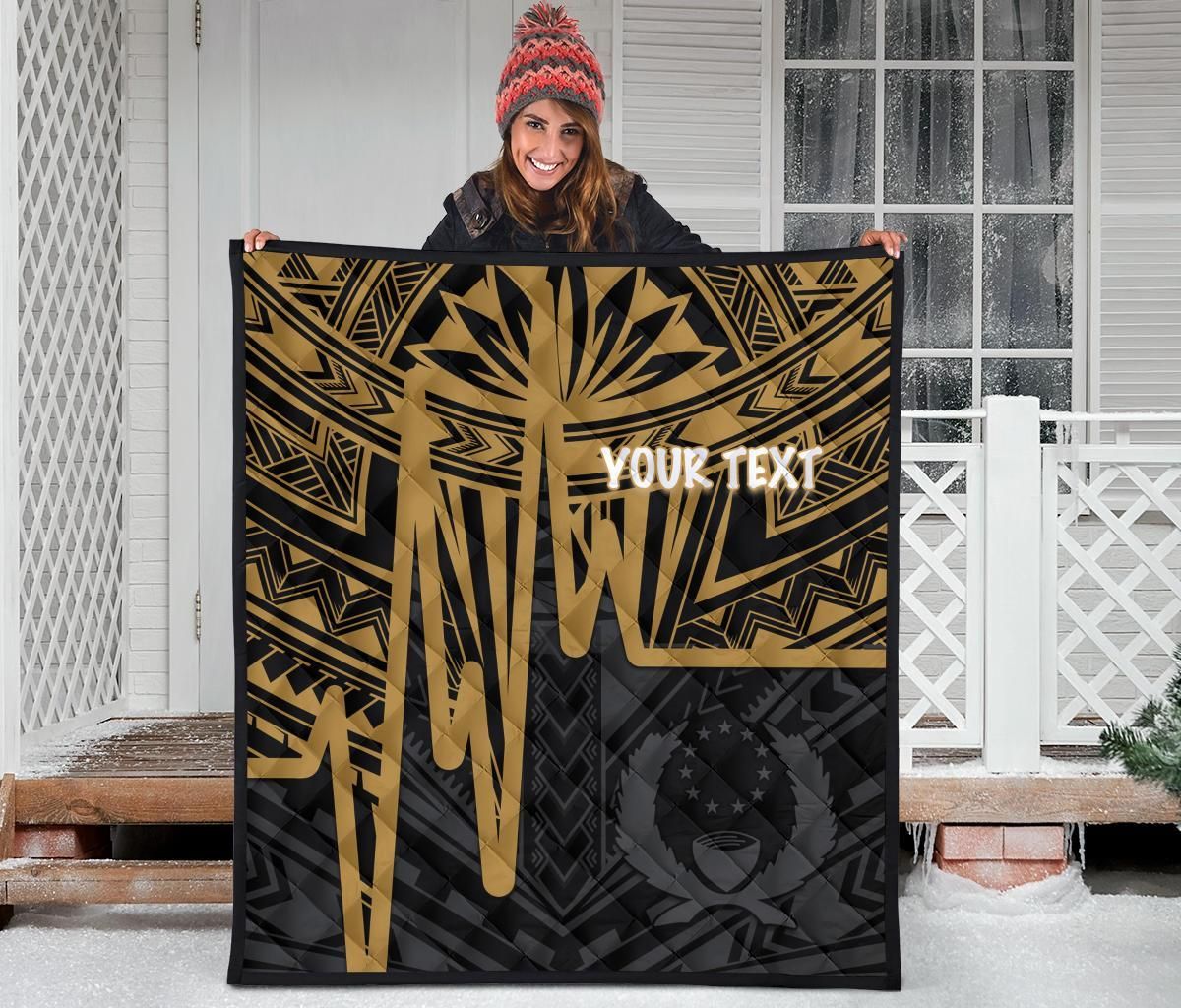 Pohnpei Personalised Premium Quilt - Pohnpei Seal In Heartbeat Patterns Style (Gold)