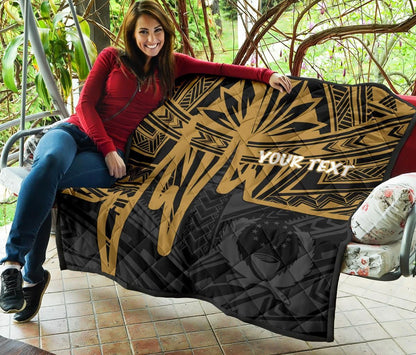 Pohnpei Personalised Premium Quilt - Pohnpei Seal In Heartbeat Patterns Style (Gold)