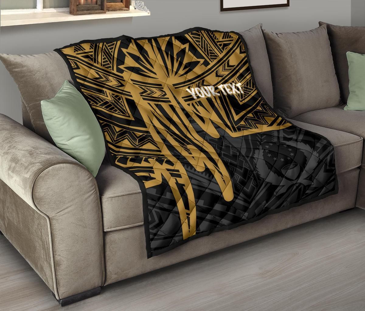 Pohnpei Personalised Premium Quilt - Pohnpei Seal In Heartbeat Patterns Style (Gold)