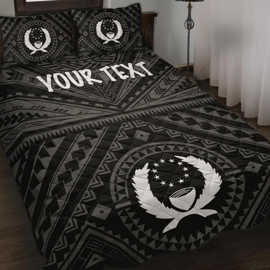 Pohnpei Personalised Quilt Bed Set - Pohnpei Seal With Polynesian Tattoo Style ( Black)