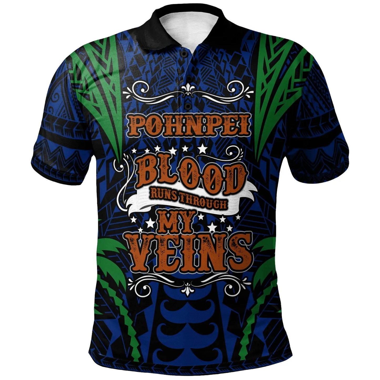 Pohnpei Polo Shirt - Blood Runs Through My Veins Style Flag