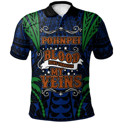 Pohnpei Polo Shirt - Blood Runs Through My Veins Style Flag