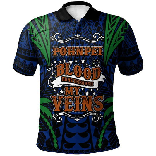 Pohnpei Polo Shirt - Blood Runs Through My Veins Style Flag