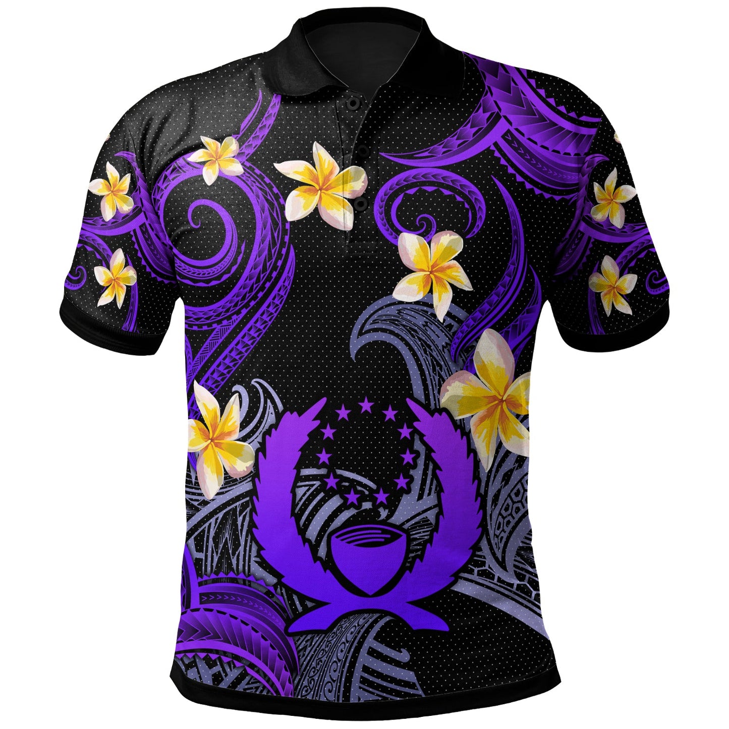 Pohnpei Polo Shirt - Custom Personalised Polynesian Waves with Plumeria Flowers (Purple)