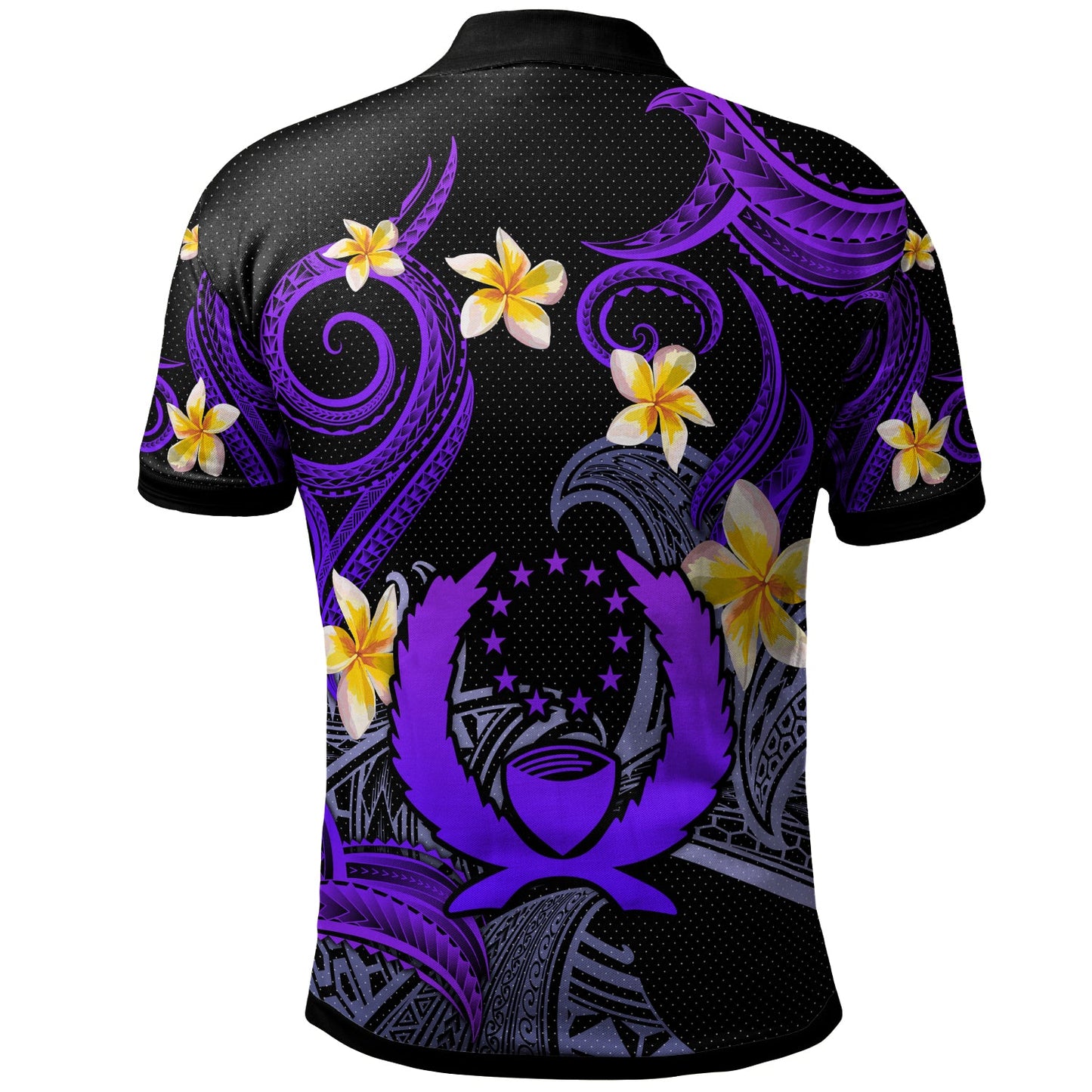 Pohnpei Polo Shirt - Custom Personalised Polynesian Waves with Plumeria Flowers (Purple)
