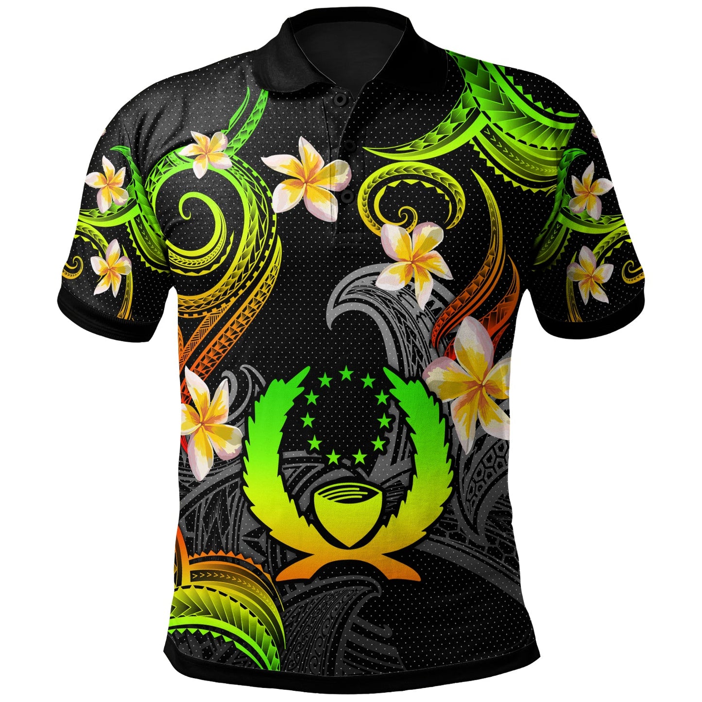 Pohnpei Polo Shirt - Custom Personalised Polynesian Waves with Plumeria Flowers (Reggae)
