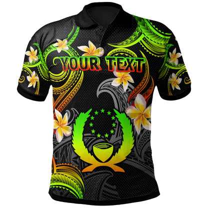 Pohnpei Polo Shirt - Custom Personalised Polynesian Waves with Plumeria Flowers (Reggae)