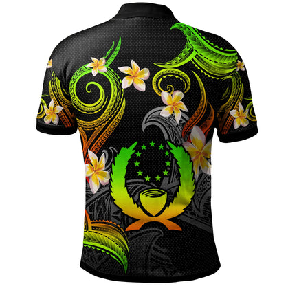 Pohnpei Polo Shirt - Custom Personalised Polynesian Waves with Plumeria Flowers (Reggae)