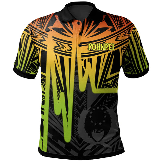 Pohnpei Polo Shirt - Pohnpei Seal In Heartbeat Patterns Style (Reggae)