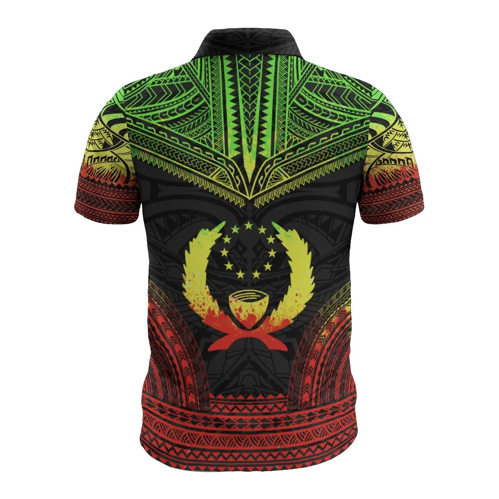 Pohnpei Polo Shirt - Pohnpei Flag Polynesian Chief Tattoo Reggae Version