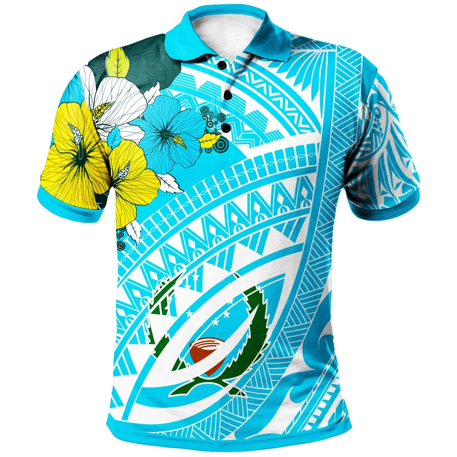 Pohnpei  Polo Shirt - Polynesian Pattern Aquamarine Stone Color