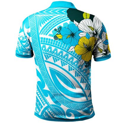 Pohnpei  Polo Shirt - Polynesian Pattern Aquamarine Stone Color