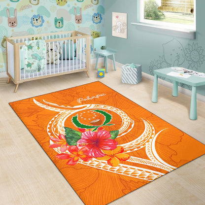 Pohnpei Polynesian Area Rug - Orange Floral With Seal