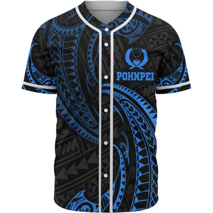 Pohnpei Polynesian Baseball Shirt - Blue Tribal Wave