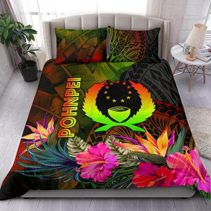 Pohnpei Polynesian Bedding Set - Hibiscus And Banana Leaves