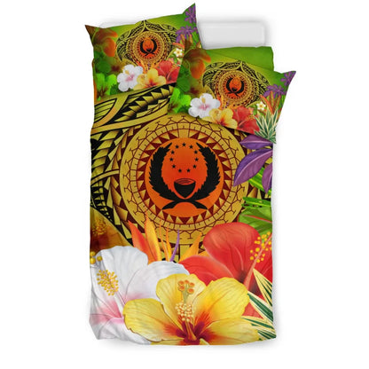Pohnpei Polynesian Bedding Set - Manta Ray Tropical Flowers (Reggae)