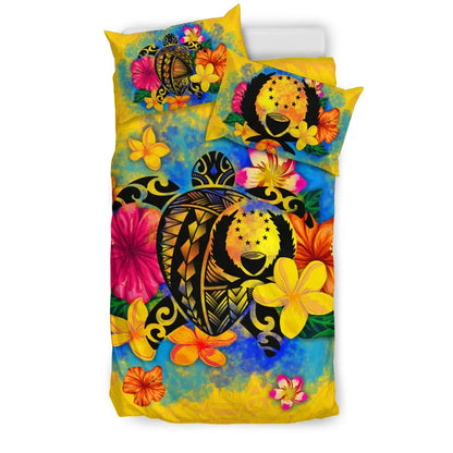 Pohnpei Polynesian Bedding Set - Turtle With Plumeria And Hibiscus