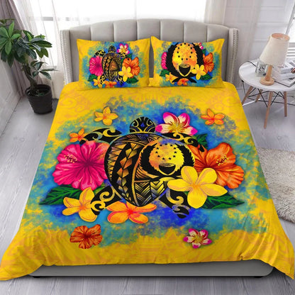 Pohnpei Polynesian Bedding Set - Turtle With Plumeria And Hibiscus