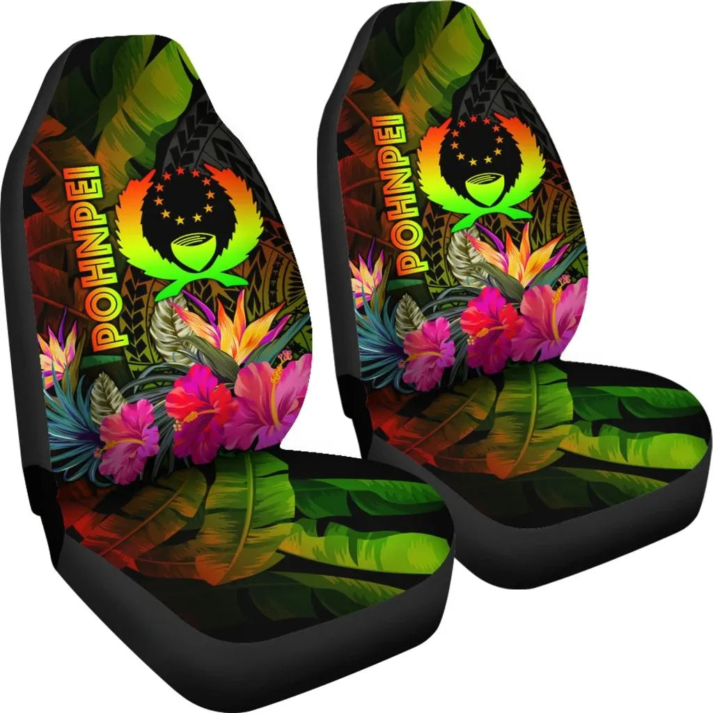 Pohnpei Polynesian Car Seat Covers -  Hibiscus and Banana Leaves