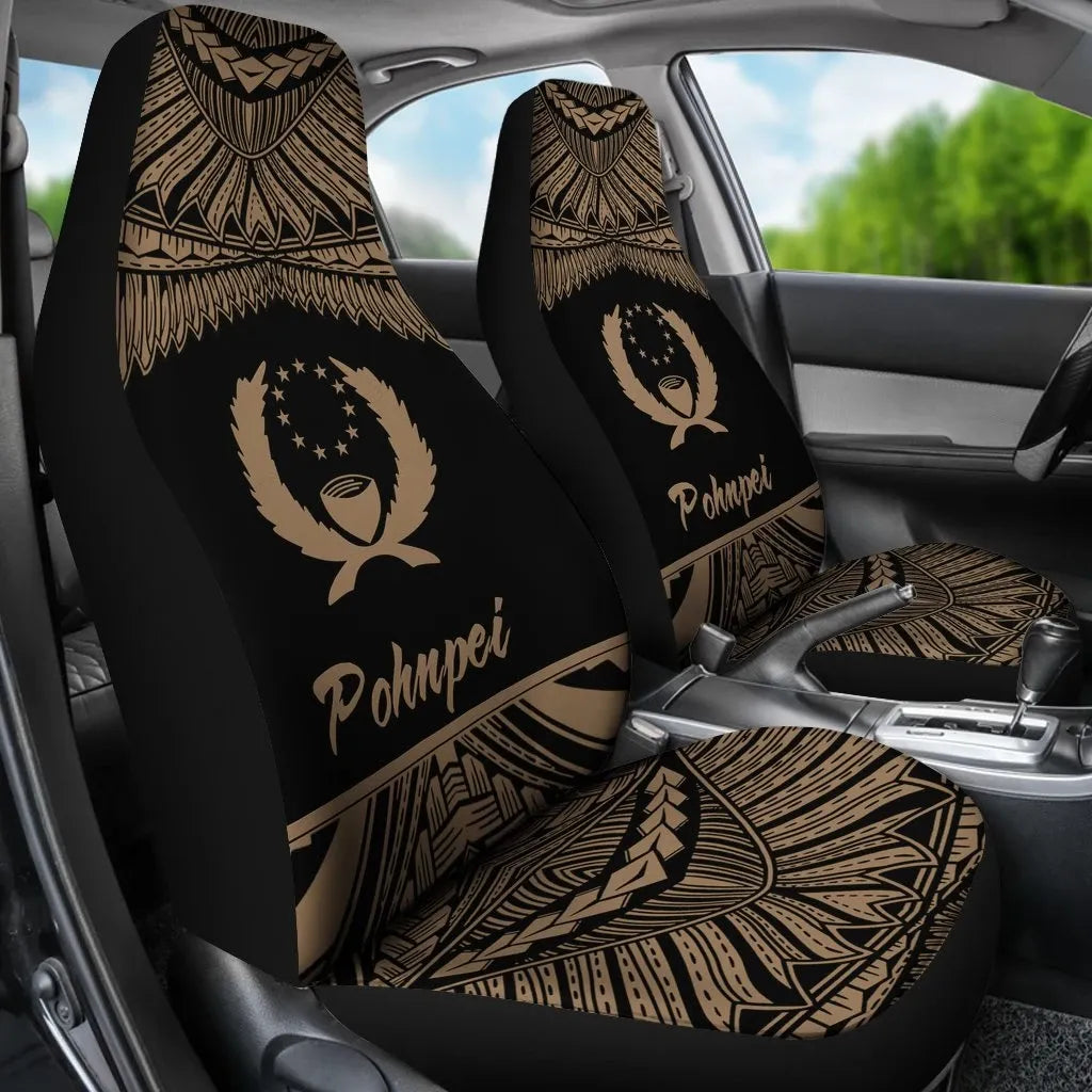 Yap Polynesian Car Seat Covers Pride Seal And Hibiscus Gold