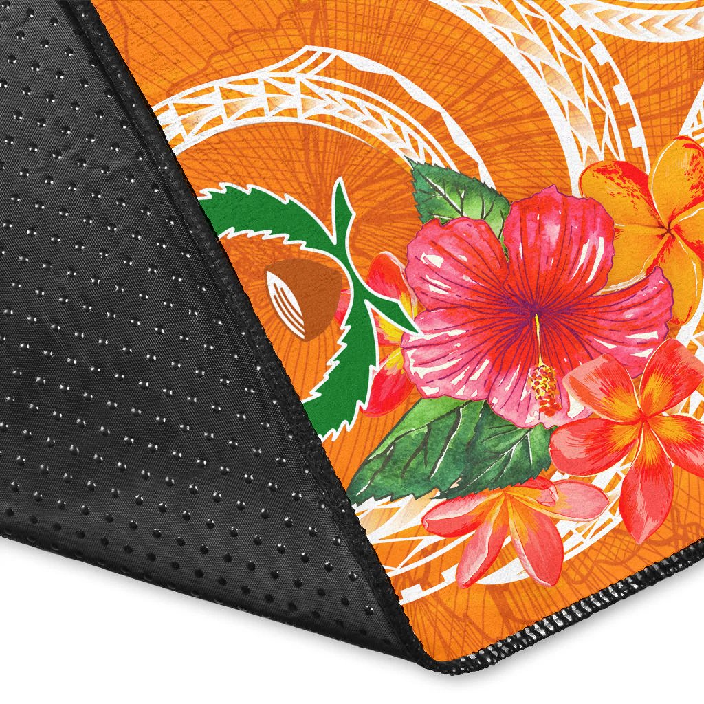Pohnpei Polynesian Custom Personalised Area Rug - Orange Floral With Seal