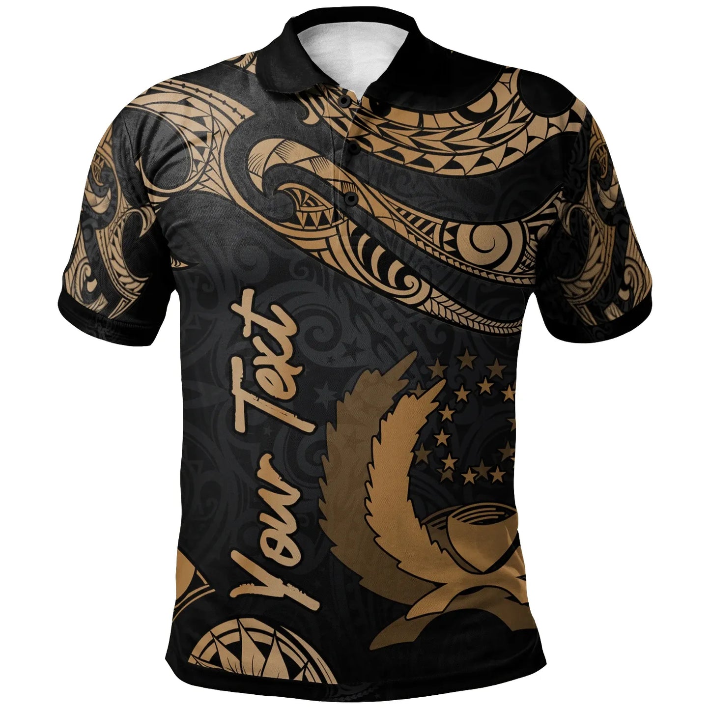 Pohnpei Polynesian Custom Personalised Polo Shirt - Poly Tattoo Gold Version