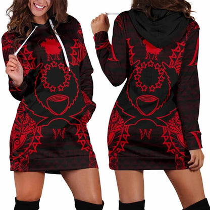 Pohnpei Polynesian Hoodie Dress Map Red
