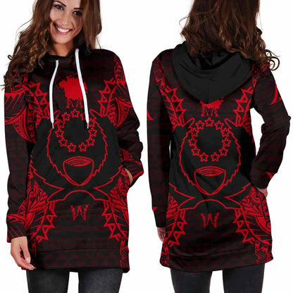 Pohnpei Polynesian Hoodie Dress Map Red