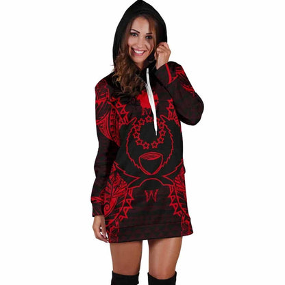 Pohnpei Polynesian Hoodie Dress Map Red