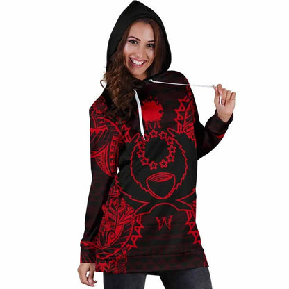 Pohnpei Polynesian Hoodie Dress Map Red