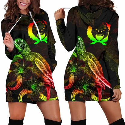 Pohnpei Polynesian Hoodie Dress - Turtle With Blooming Hibiscus Reggae