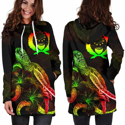 Pohnpei Polynesian Hoodie Dress - Turtle With Blooming Hibiscus Reggae