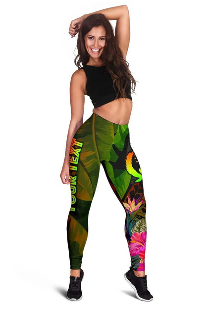 Pohnpei Polynesian Personalised Legging -  Hibiscus and Banana Leaves