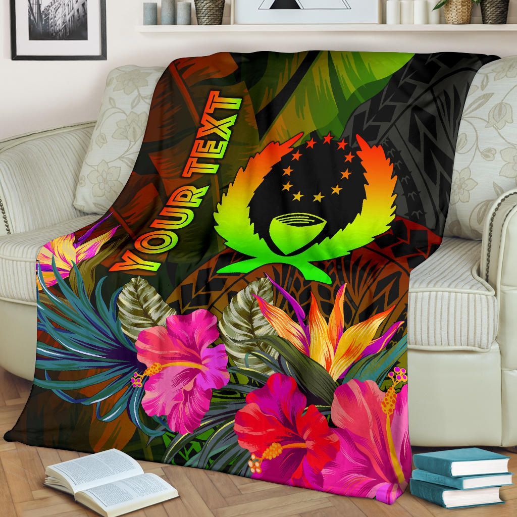 Pohnpei Polynesian Personalised Premium Blanket -  Hibiscus and Banana Leaves