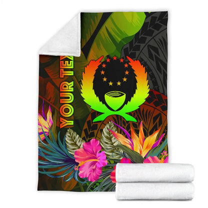 Pohnpei Polynesian Personalised Premium Blanket -  Hibiscus and Banana Leaves