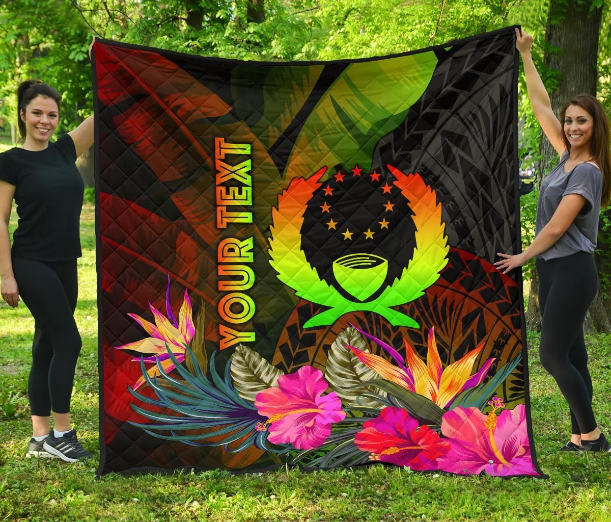 Pohnpei Polynesian Personalised Premium Quilt -  Hibiscus and Banana Leaves