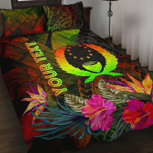 Pohnpei Polynesian Personalised Quilt Bed Set - Hibiscus and Banana Leaves