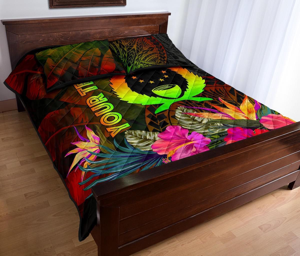 Pohnpei Polynesian Personalised Quilt Bed Set - Hibiscus and Banana Leaves