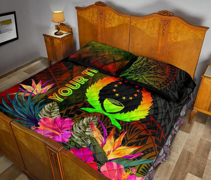 Pohnpei Polynesian Personalised Quilt Bed Set - Hibiscus and Banana Leaves