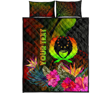 Pohnpei Polynesian Personalised Quilt Bed Set - Hibiscus and Banana Leaves
