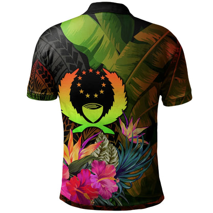 Pohnpei Polynesian Polo -  Hibiscus and Banana Leaves