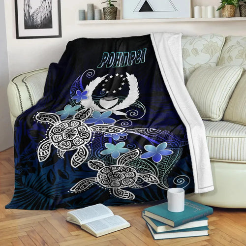 Pohnpei Polynesian Premium Blanket - Blue Turtle Couple