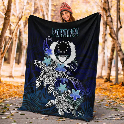 Pohnpei Polynesian Premium Blanket - Blue Turtle Couple
