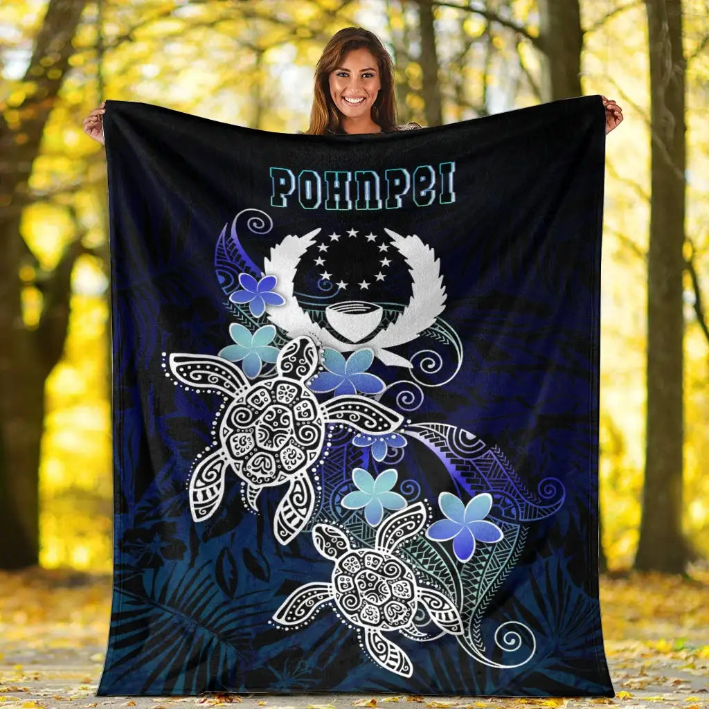 Pohnpei Polynesian Premium Blanket - Blue Turtle Couple