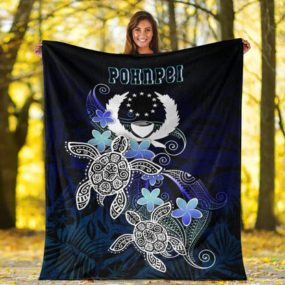 Pohnpei Polynesian Premium Blanket - Blue Turtle Couple
